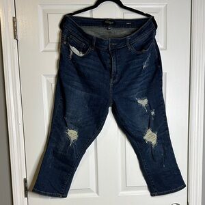 Dark Blue Distressed capri Jeans